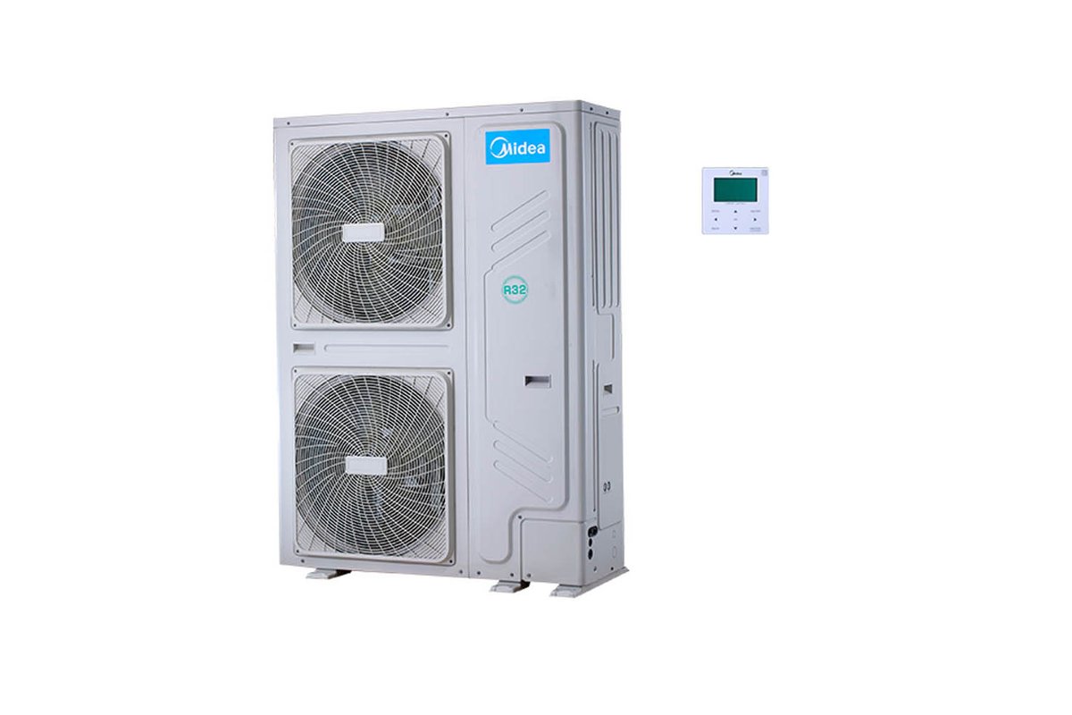 Pompe à chaleur air/eau monobloc Midea M-Thermon A HP avec sa commande filaire — visuel Midea